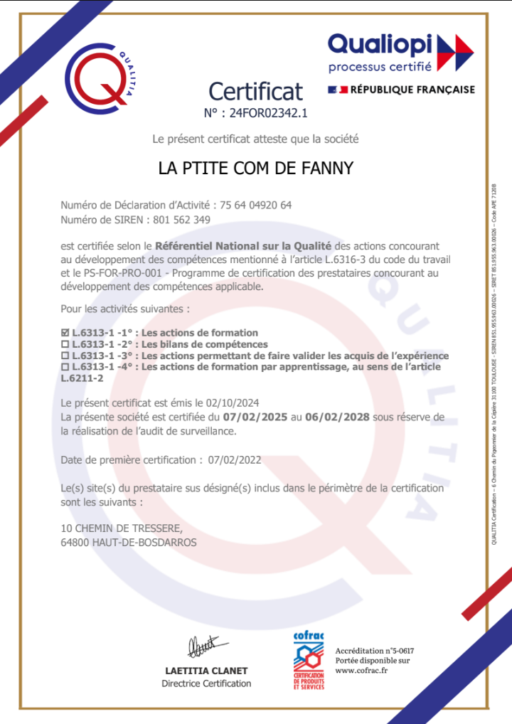 Certificat Qualiopi La Ptite Com De Fanny